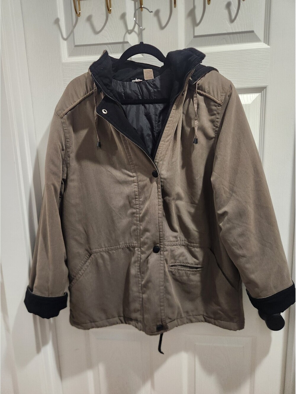 XL Brown Hooded Polyester Jacket with Black Inner Lining
